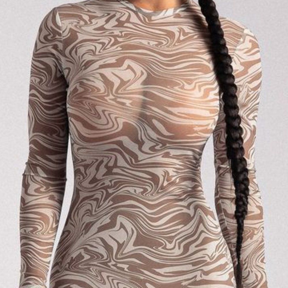 MESHKI BONNIE Mesh Long Sleeve Midi Dress NWT Rare - Picture 6 of 8
